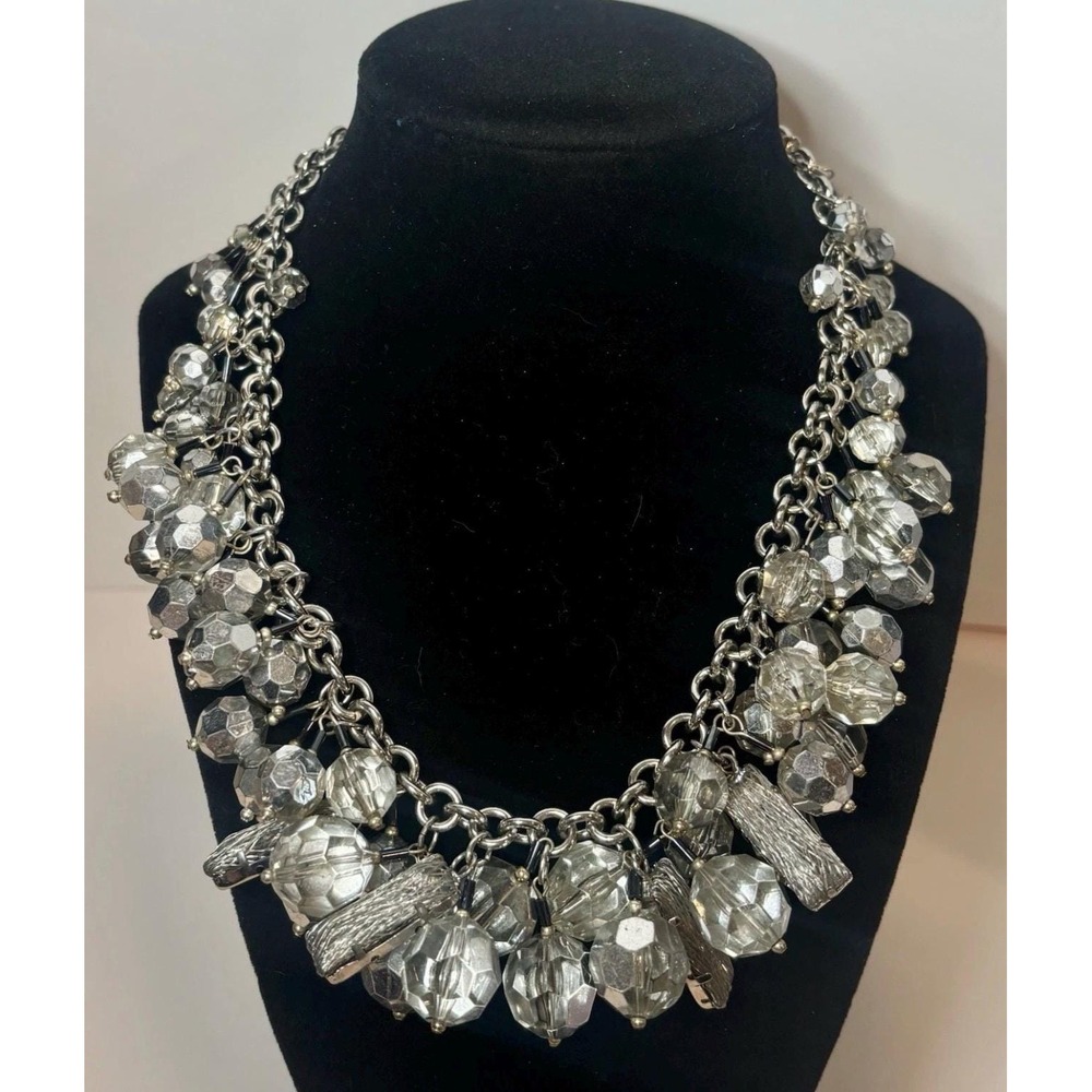 Simply Vera Vera Wang Silver Tone Statement‎ Necklace Clear Gray Bead 21"